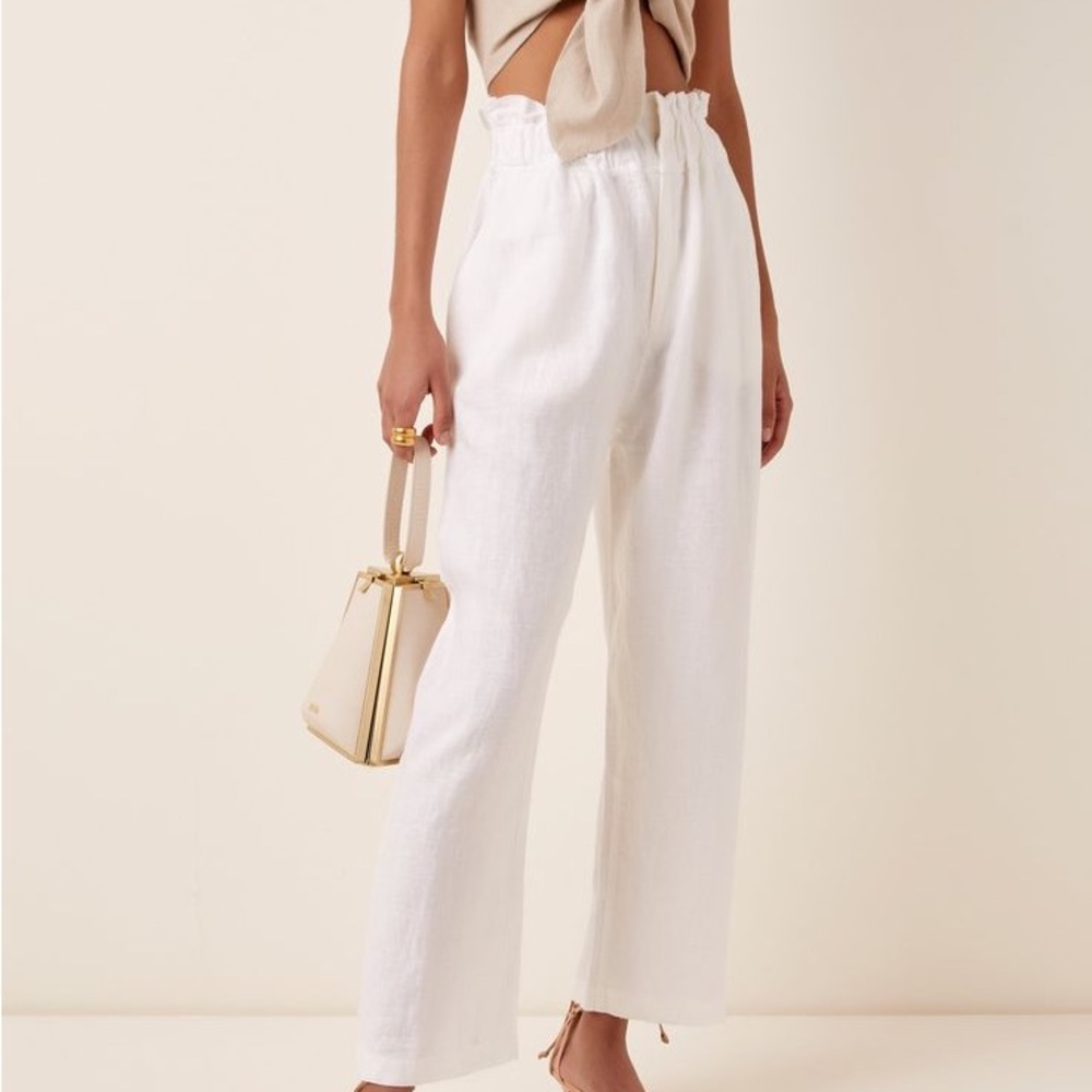 POSSE White High-Waisted Linen Pants